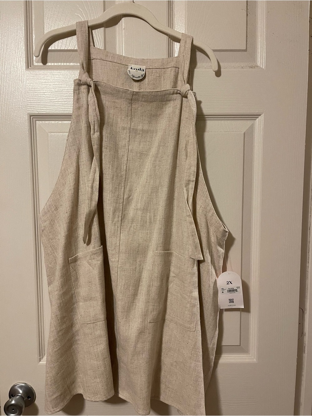 ARULA Natural Beige Linen Apron Jumpsuit